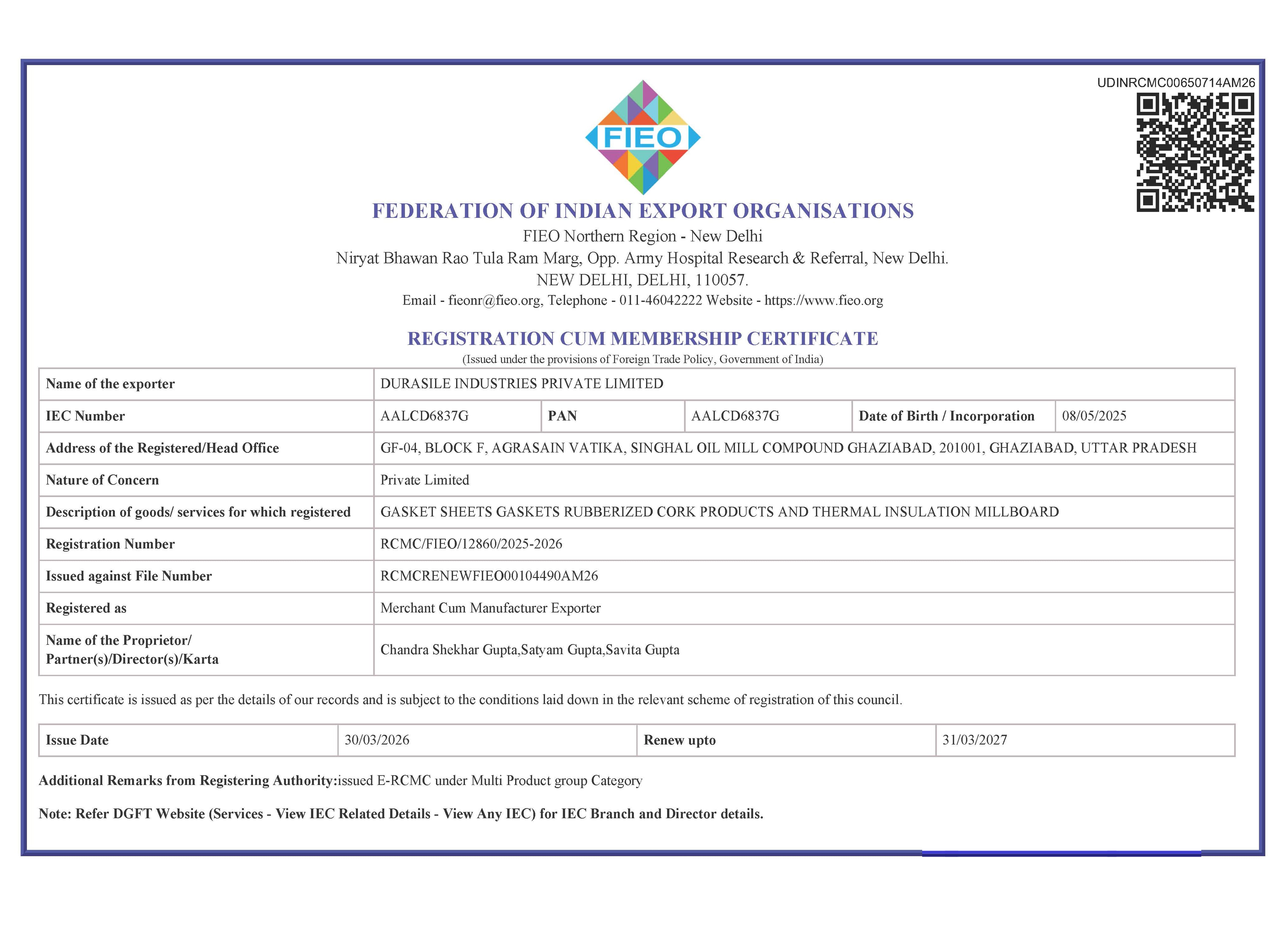 FIEO Certificate 2026-27